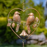 78" Iron Lovebird Rain Chain w/Bells - Antique Copper