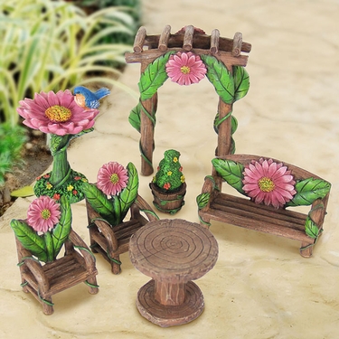 7pc Miniature Pink Flower Patio Set - Click to enlarge