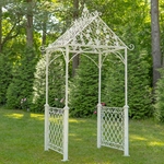 9.5ft. Iron Garden Arch with Trellis Side Walls - Antique White