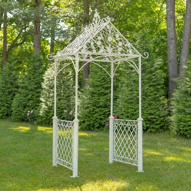 9.5ft. Iron Garden Arch with Trellis Side Walls - Antique White - Click to enlarge