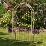 96" Iron Garden Gate Archway w/Plant Stands - Antique White