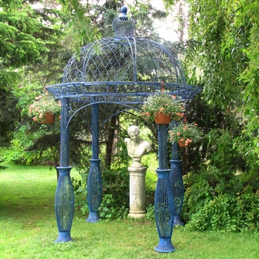 13' Tall Round Metal Garden Gazebo - Antique Blue - Click to enlarge