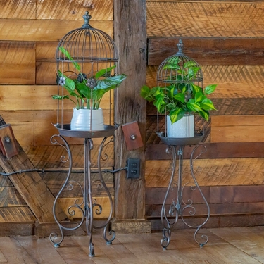 Antique Bronze Metal Victorian Birdcage Planters (Set of 2) - Click to enlarge