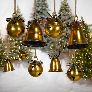 Set of 9 Antique Gold Bells - Click to enlarge