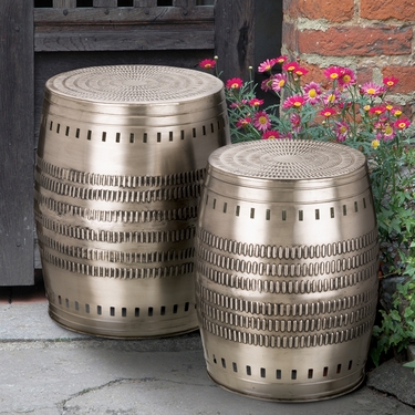Antique Silver Garden Stools & Planters (Set of 2) - Click to enlarge