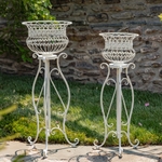 Antique White Iron Basket Plant Stands (Set of 2)