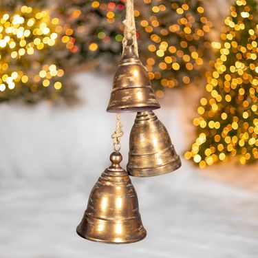 Assorted 3-Piece Iron Bell Clusters (Set of 7) - Antique Gold - Click to enlarge