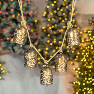 Assorted 5-Piece Metal Bell Decorations (Set of 4) - Antique Gold - Click to enlarge
