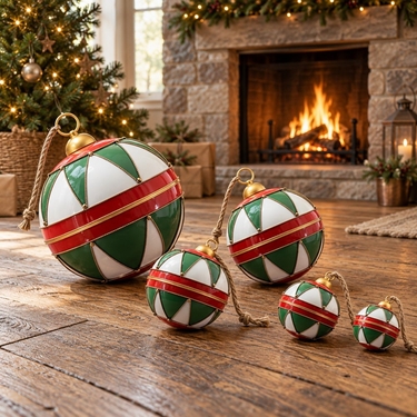 Assorted Hanging Christmas Ornaments (Set of 5) -  White, Green, & Red - Click to enlarge