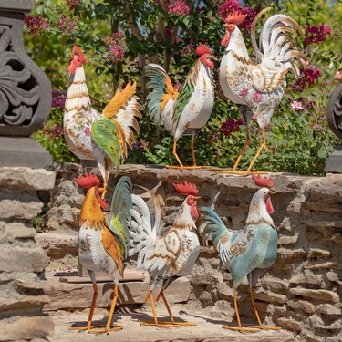 Assorted Iron Rooster Figurines (Set of 6) - Click to enlarge