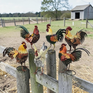 Assorted Iron Rooster Figurines (Set of 6) - Click to enlarge
