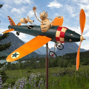 Aviator Cat Whirligig Stake - Click to enlarge