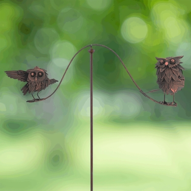 Balancer Owls on Branch Garden Stake - Click to enlarge