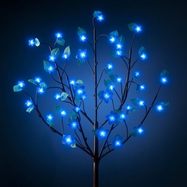 Battery Powered LED Bush w/Leaves - Blue - Click to enlarge