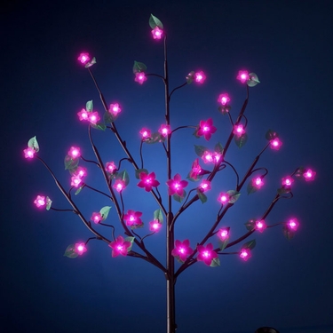 Battery Powered LED Bush w/Leaves - Pink - Click to enlarge