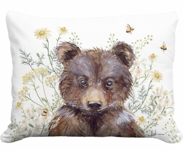 Bear w/Daisies & Bees Outdoor Pillow - Click to enlarge