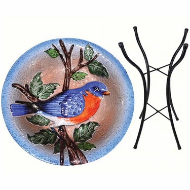 Big Bluebird Glass Birdbath w/Stand - Click to enlarge