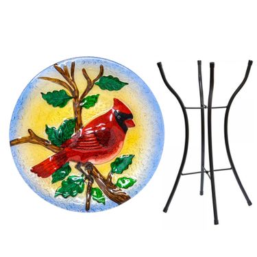 Big Red Cardinal Glass Birdbath w/Stand - Click to enlarge