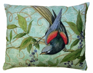 Bird on Vine Green Outdoor Pillow - Click to enlarge