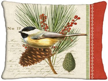Bird w/Pinecone Outdoor Pillow - Click to enlarge