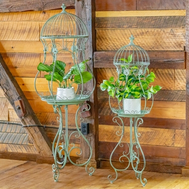 Birdcage Iron Plant Stands (Set of 2) - Antique Green - Click to enlarge