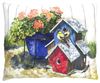 Birdhouse and Flowers Outdoor Pillow