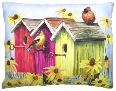 Birdhouse Trio Outdoor Pillow - Click to enlarge