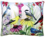 Birds on Flowers w/Fence Outdoor Pillow