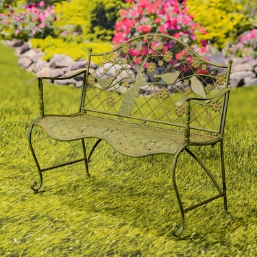Iron Garden Bench with Blooming Tree - Click to enlarge