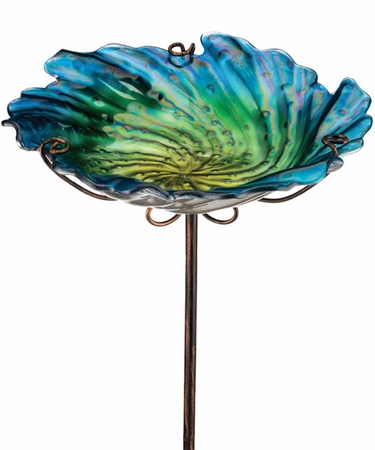 Blue Glass Bird Bath/Feeder Stake - Click to enlarge