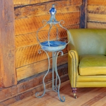 45" Tall Standing Ceramic Birdbath Planter - Blue