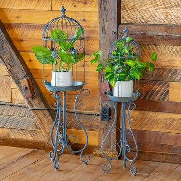 Cobalt Blue Metal Victorian Birdcage Planters (Set of 2) - Click to enlarge