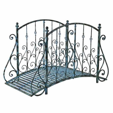 5' Long Rusty Blue Iron Garden Bridge - Click to enlarge