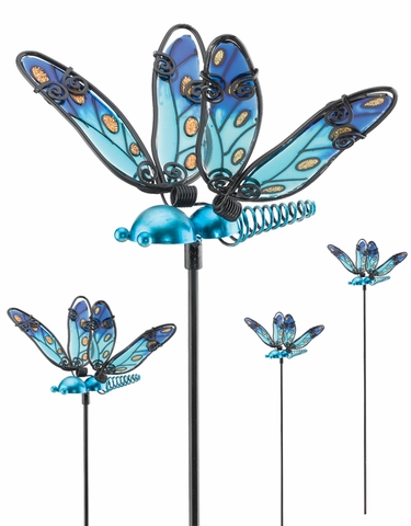 Blue Glass Dragonfly Picks (Set of 6) - Click to enlarge