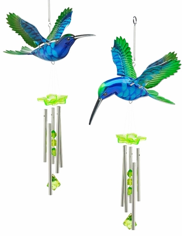 Blue/Green Hummingbird Wind Chimes (Set of 2) - Click to enlarge