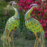 Blue/Green Colorful Metal Peacocks (Set of 2)