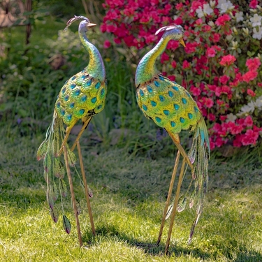 Blue/Green Colorful Metal Peacocks (Set of 2) - Click to enlarge