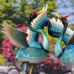Blue Heron Garden Birds w/Red Head Feathers (Set of 2)