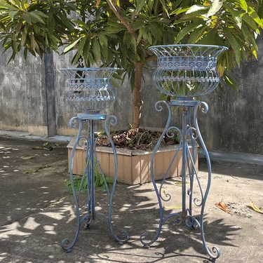 Cobalt Blue Iron Basket Plant Stands (Set of 2) - Click to enlarge