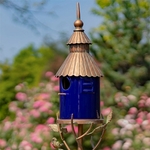 Iron & Cobalt Blue Porcelain Antique Copper Birdhouse Stake