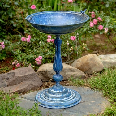 Round Pedestal Birdbath - Antique Blue - Click to enlarge