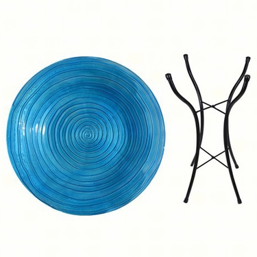 Blue Swirls Glass Birdbath w/Stand - Click to enlarge