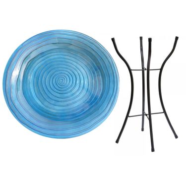 Blue Swirls Glass Birdbath w/Stand - Click to enlarge