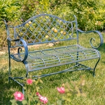 Victorian Style Iron Garden Bench - Antique Blue