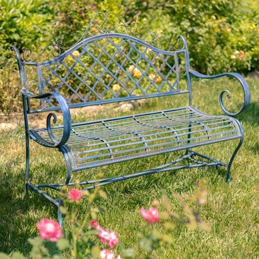 Victorian Style Iron Garden Bench - Antique Blue - Click to enlarge