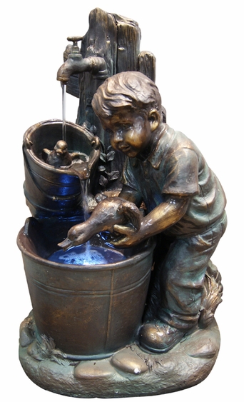 Boy Bathing Ducks Outdoor Fountain w/LED Lights - Click to enlarge