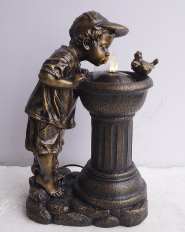 Boy & Bird Water Fountain w/LED Lights - Click to enlarge