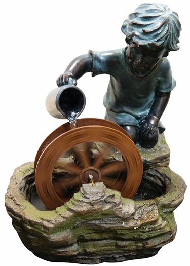 Boy w/Spinning Wheel Outdoor Fountain - Click to enlarge