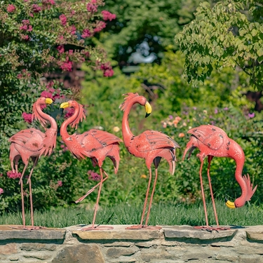 Bright Pink Iron Flamingos (Set of 4) - Click to enlarge