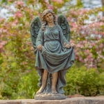 37" Bronze Magnesium Angel with Birdbath